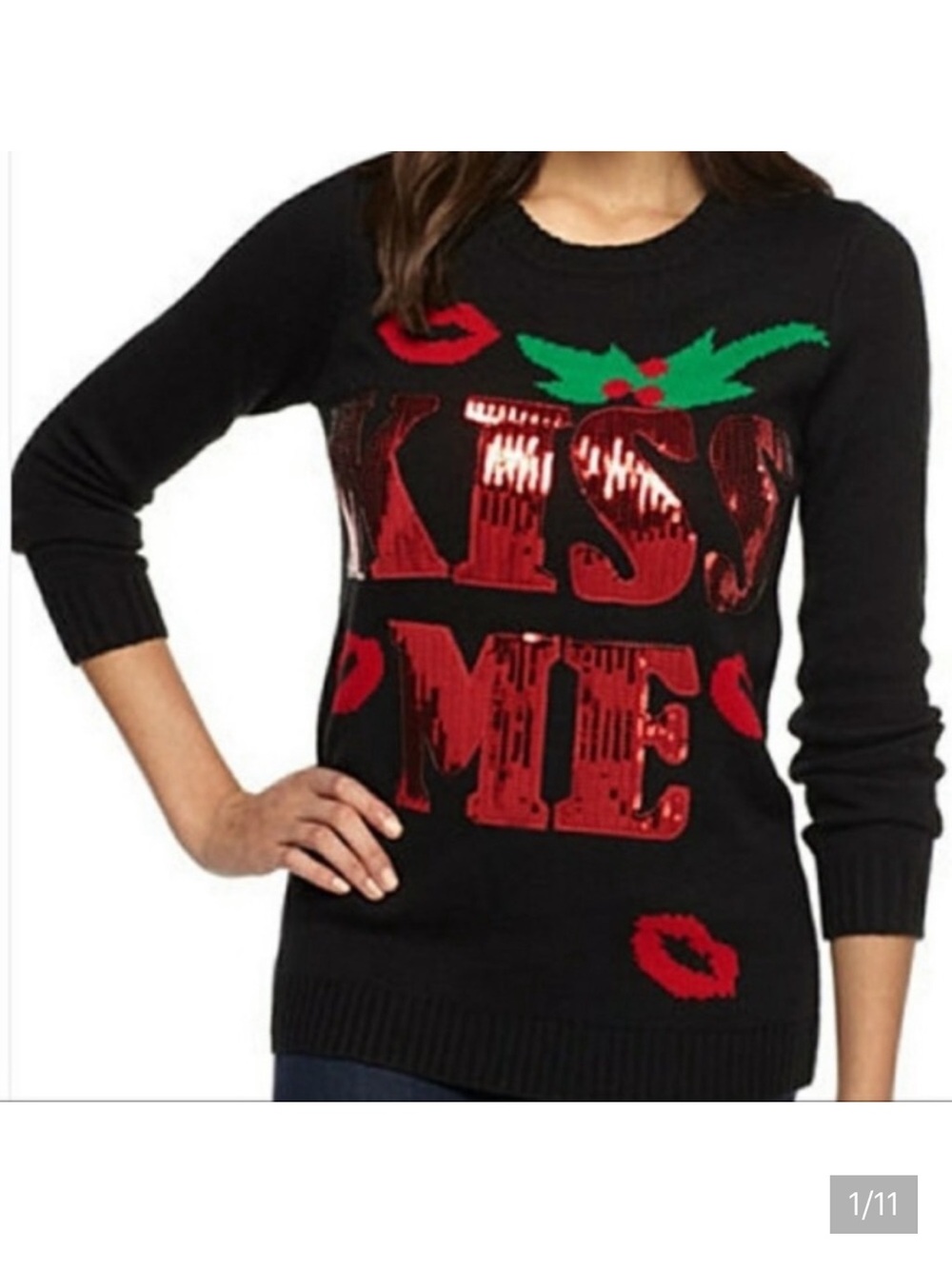 Derek Heart Kiss Me sequin plus size sweater 1X ugly Christmas sweater